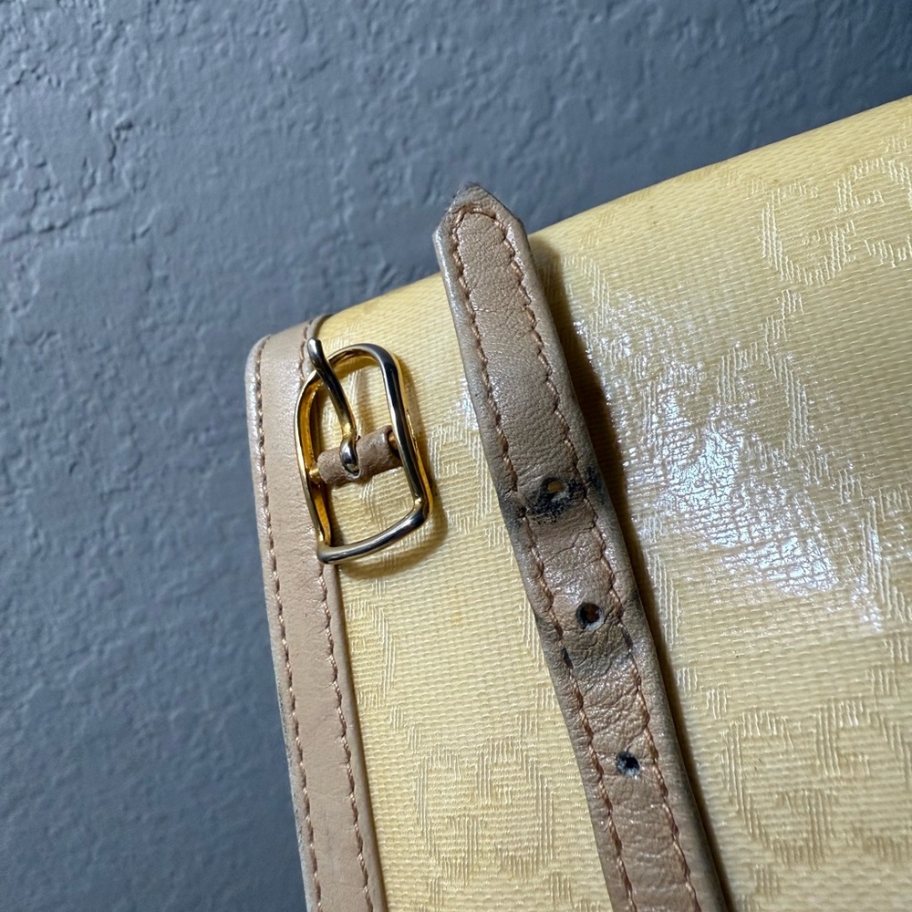 Early Vintage Gucci Shoulder Bag Coated Canvas Monogram Tan Leather Crossbody - Picture 16 of 16